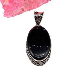 Snowflake Black Obsidian Necklace Pendant 925 Sterling Silver Overlay